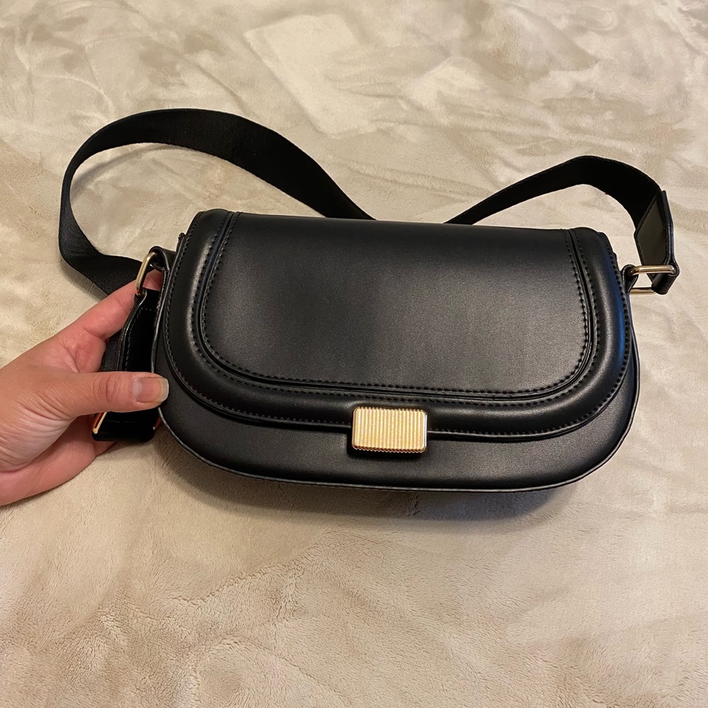 Rachel Zoe Black Leather Crossbody with Gold Accent
